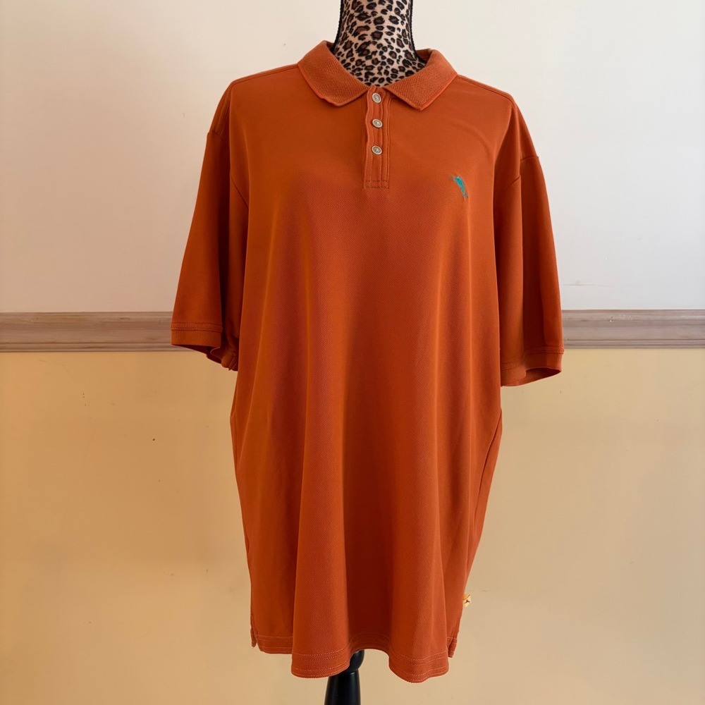 Tommy Bahama Mens XL Supima Cotton Pique Polo Shirt Burnt Orange Marlin Logo